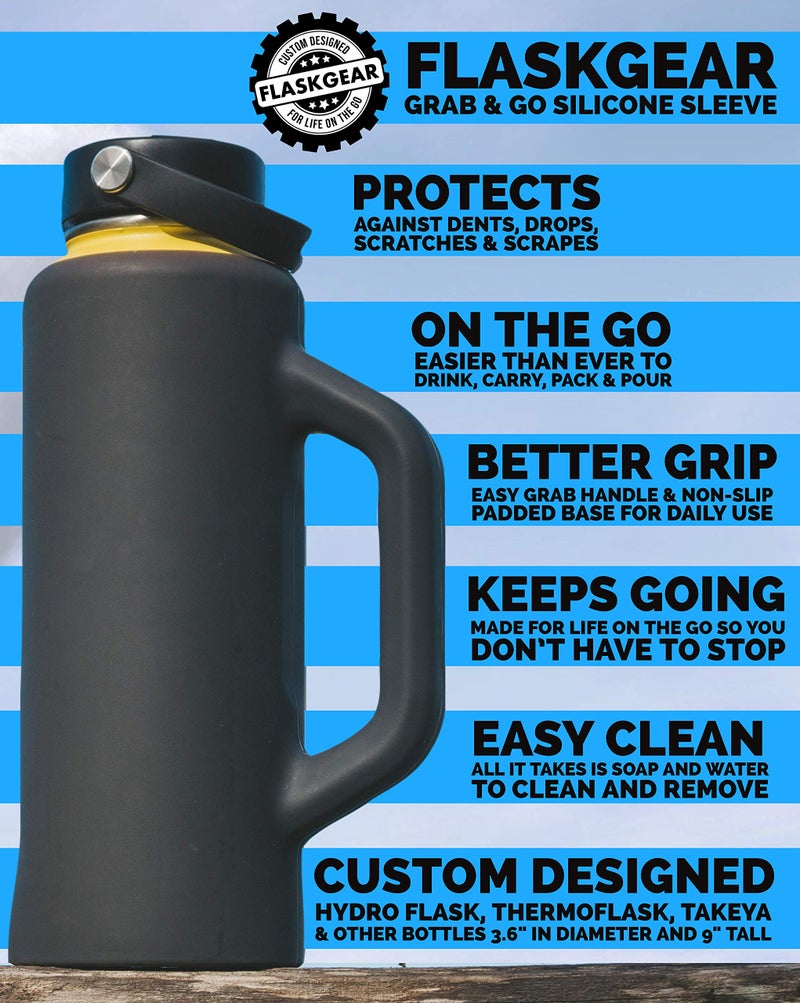 FLASKGEAR Grab & Go Handle Silicone Sleeve Cover Compatible with Hydro Flask, ThermoFlask, Takeya, Simple Modern & Other 40oz Insulated Water Bottles (Dark Grey, 40oz) - Image 2